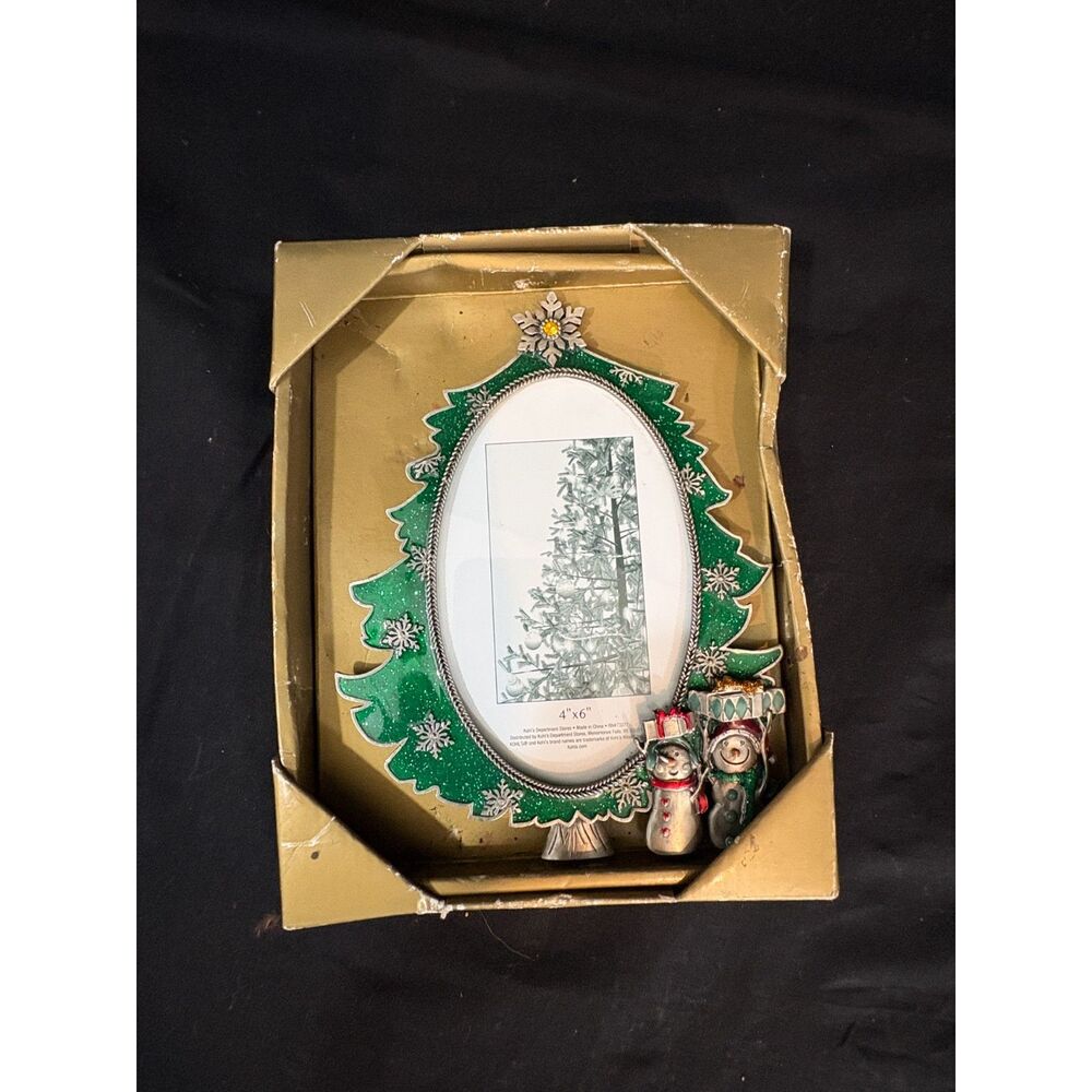 St Nicholas Square Christmas Tree Snowman 4x6 Picture Frame Glitter Original Box